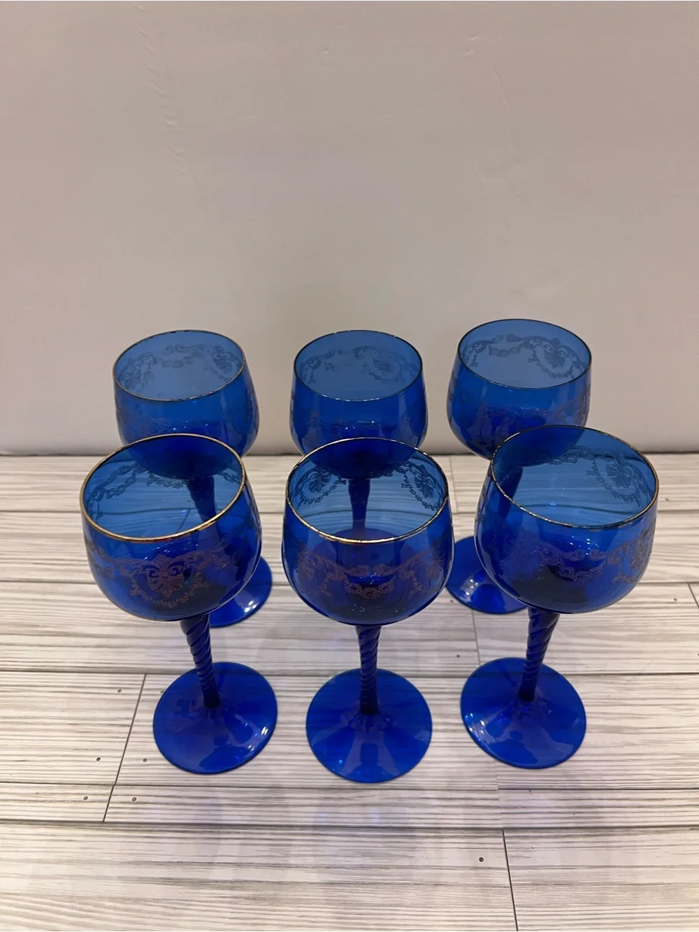 Cobalt Blue Twisted Stem Wine Glasses - Set of 6